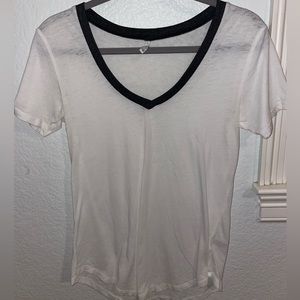 Z Supply Tee; size XS; white with a charcoal collar; V Neck